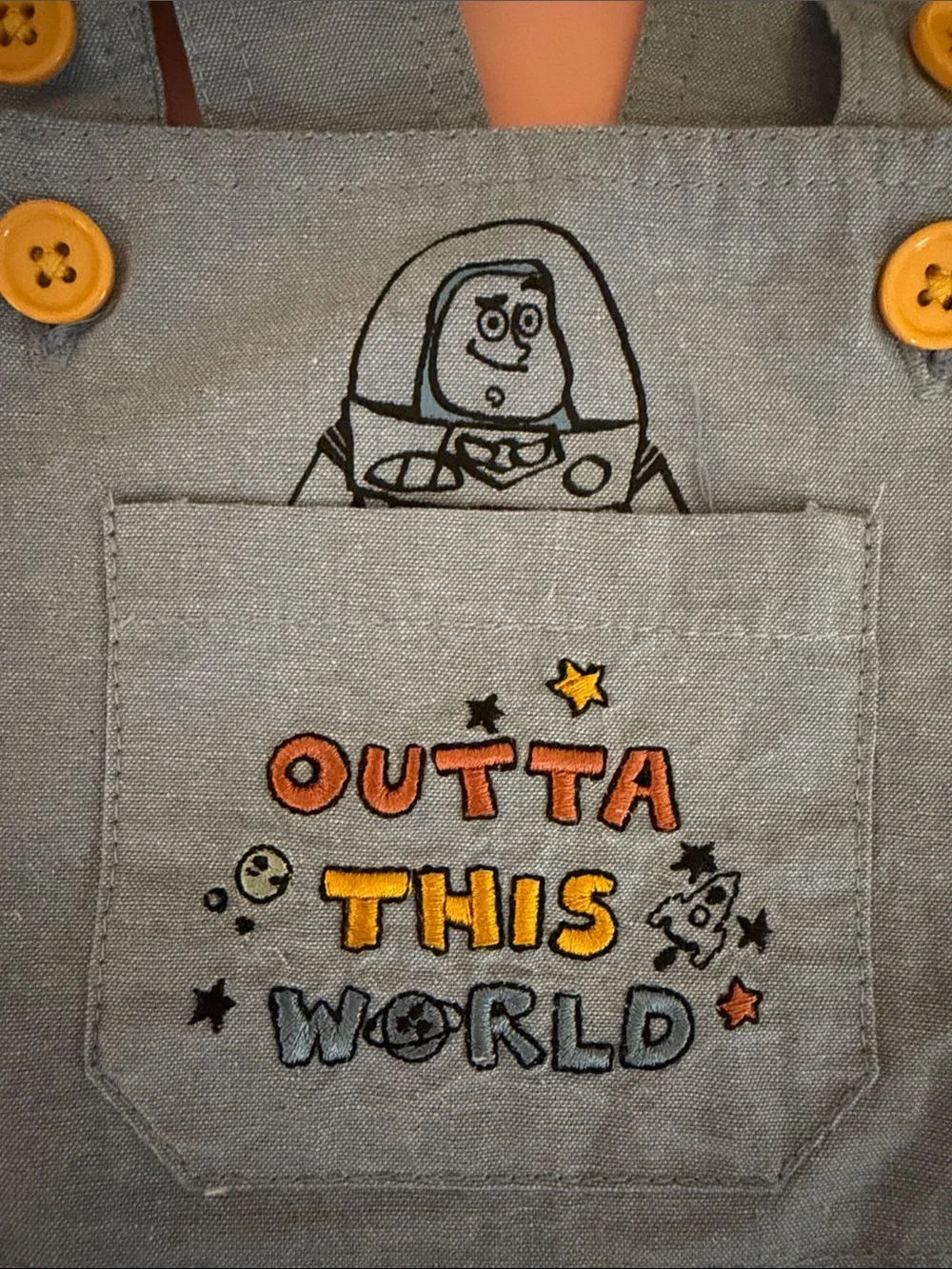Buzz Lightyear Overalls with  Embroidered Front “Outta This World” 18 Months EUC